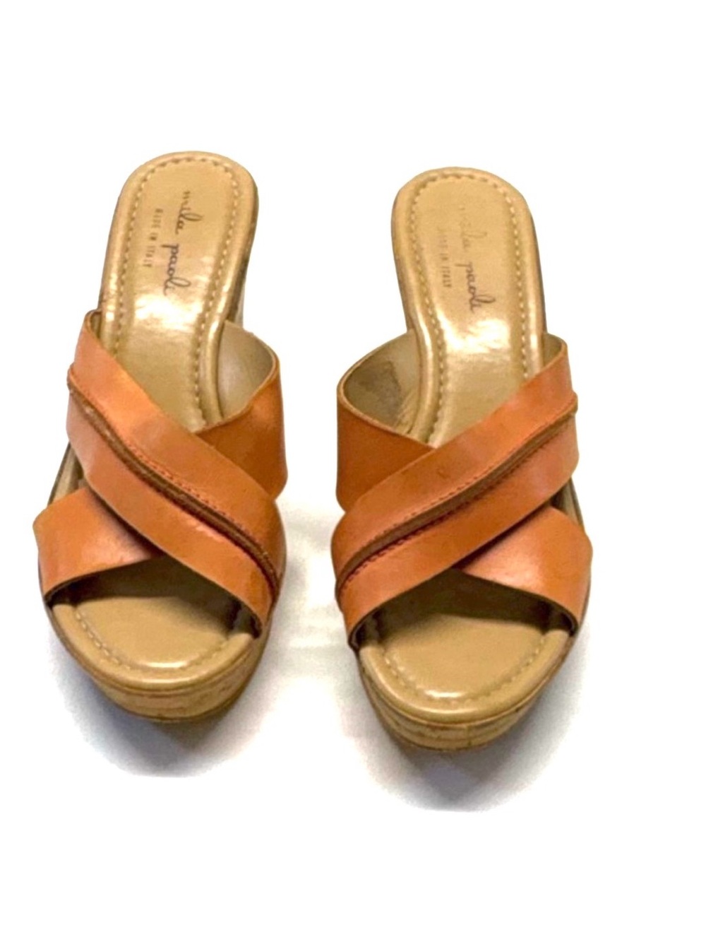 Mila Paoli Italian Leather Cross-Strap Sandals - Tan - Size 9/9.5